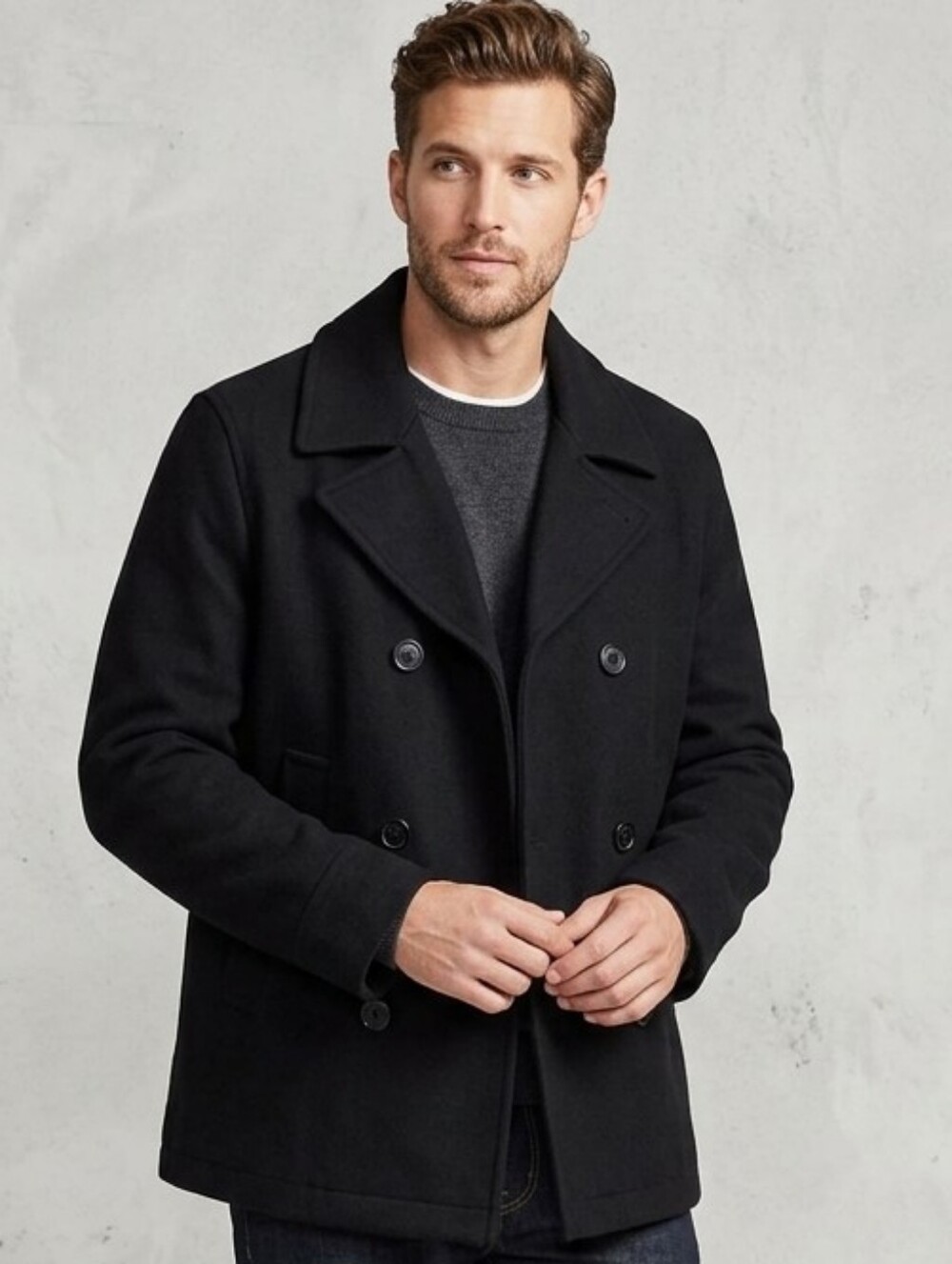 Merona Men's Black Double-Breasted Peacoat Size M